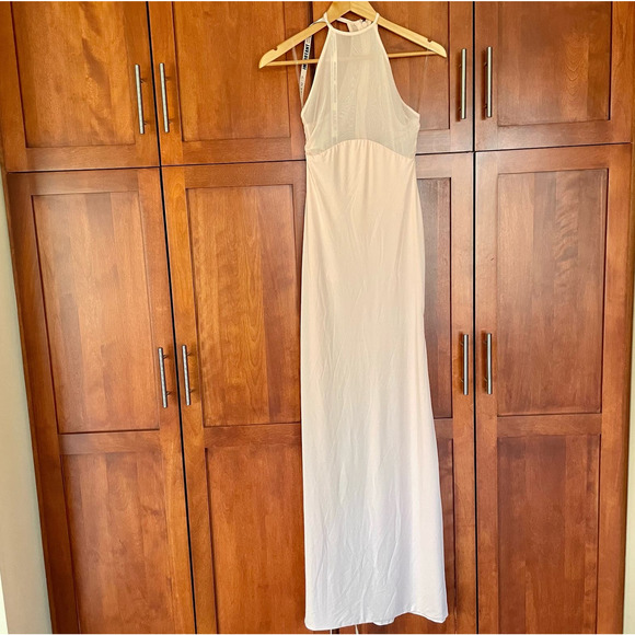 House of CB Aurelia Dress Maxi Thigh Slit Mesh Stretch Pink Size Small FLAW - Picture 3 of 12